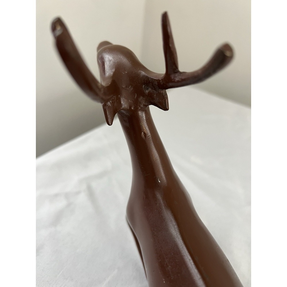 Vintage Cast Metal Reindeer Figurine Mid Century Style Deer Sculpture Brown - Picture 14 of 16